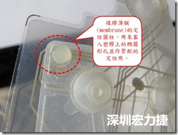 橡膠薄膜(membrane)的定位圓柱，可以用來塞入塑膠上的橢圓形孔洞，最為緊配的定位之用。