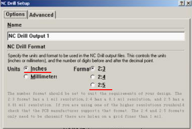 將格式改為“Inches 2：5”（ 以確保資料精度，反之孔與線路有偏移現象；）點OK完成鉆孔文件轉換